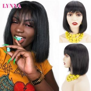 Short Human Hair Wigs Bob Hair Wig Human Hair Wigs With Bangs Brazilian Straight Hair Wig For Black Women Cheap bang wigs