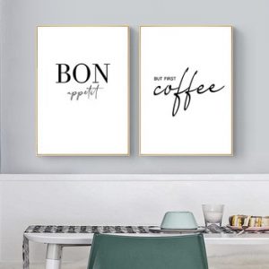 Kitchen Art Decor But First Coffee Posters Bon Appetit Print Black White Wall Art Canvas Painting Picture For Dining Hall CH090