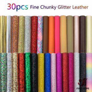 30pcs Bundle Fine Chunky Glitter Synthetic Vinyl PU Leatherette Fabric Sparkle DIY Brooch Bows Handmade Earring Making 20*15cm