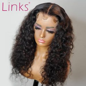 Links  Curly Bob Wigs Short 13X4 Lace Front Human Hair  Deep Wave Wigs Brazilian Pre Plucked Remy Natural Color For black Women