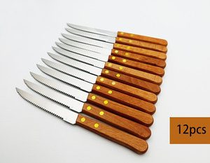 12pcs stainless steel steak knife with wood handle Table Knives Set Dinnerware Set Restaurant Cutlery