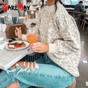 sweater women turtleneck leopard knitted sweater animal print winter thick female pullovers casual tops oversized sweater