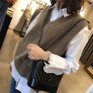 New V neck Girls Pullover vest sweater Autumn Winter short Knitted Women Sweaters vest Sleeveless Warm Sweater Casual oversize