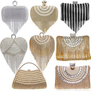 GLOIG Fashion women tassel evening bags diamonds beaded clutch wedding purse shoulder party laides case purse