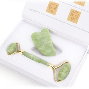 Natural Xiuyu Facial Massage Roller Guasha Scraping Board Set Double Heads Jade Stone Face Lift Body Slim Neck Thin Lift Tools