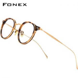 FONEX Titanium Optical Glasses Frame Men Vintage Round Prescription Eyeglasses Women Retro Myopia Acetate Spectacles Eyewear 850