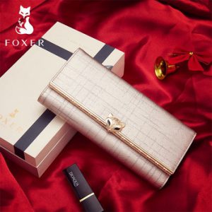 FOXER Women Cowhide Leather Female Long Wallet Fashion Lady Phone Clutch Purse Luxury Money Bag for Ladies Gift Bank Card Holder