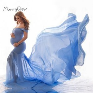 Pregnant Dress New Maternity Photography Props For Shooting Photo Pregnancy Clothes Cotton+Chiffon Off Shoulder Half Circle Gown