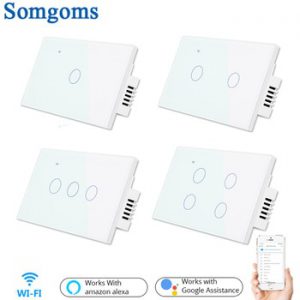 Wifi Wall Touch Sensitive Switch Remote Control 1 2 3 4 Gang Wireless Led Light Smart Touch Screen Switch Glass US Standard