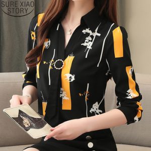 Elegant Loose Women Tops and Blouse Fashion Plus Size Tops 2021 Spring Long Sleeve Print Office Lady Shirt  Blusas 8087 50