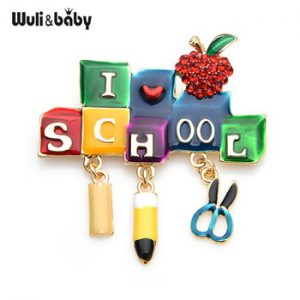 Wuli&baby Enamel School Brooches Stationary Tools Party Casual Brooch Pins Gifts