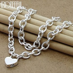 DOTEFFIL 925 Sterling Silver Heart Lock Pendant Necklace 18 Inch Chain For Women Wedding Engagement Fashion Jewelry