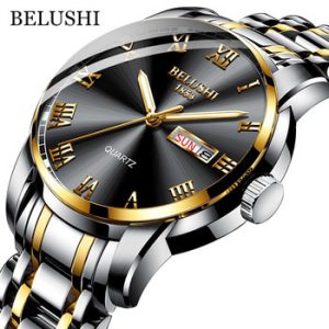 BELUSHI Top Brand Watch Men Stainless Steel Business Date Clock Waterproof Luminous Watches Mens Luxury Sport Quartz Wrist Watch