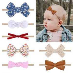 1 Set Floral Bows Solid Baby Headbands Dot Bowknot Elastic Cotton Hair Bands For Girls Nylon Princess Turban Hair Accessories