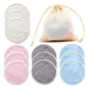 Reusable Bamboo Fiber Makeup Remover Pads 12pcs/Pack Washable Rounds Cleansing Facial Cotton Make Up Removal Pads Tool