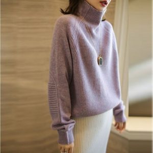 Autumn and winter new cashmere sweater women's high neck thick pullover 100% wool loose sweater large size knitted sweater