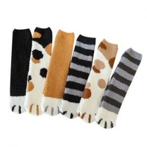 New Plush Coral Wool Socks Female Harajuku Kawaii Autumn and Winter Cute Cat Claws Thick Warm Sleeping Floor Home Socks