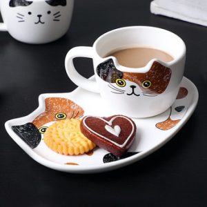 Cute Cat Ceramics Coffee Mug Set Handgrip Animal Mugs With Tray Creative Drinkware Coffee Tea Cups Novelty Milk Cup Breakfast