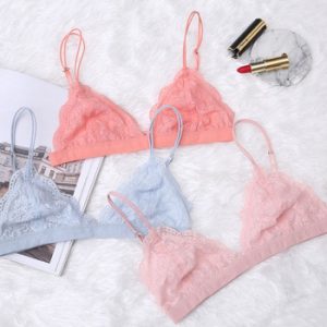 Floral Lace Bralette Wirefree Ladies Underwear Triangle Cups Comfortable Unlined Brassiere Back Closure Push Up Translucent Bra