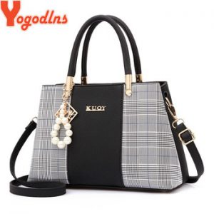 Yogodlns PU Leather Large Capacity Woman Handbag Grid Shoulder Bag Fashion Casual Luxury Designer Patchwork Crossbody Pack