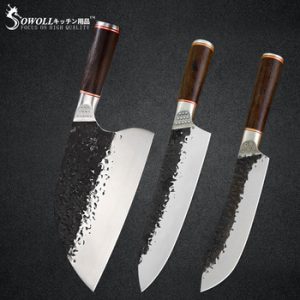 Sowoll 3pcs Handmade Forged Chef Knife Boning Slicing Knife Butcher Meat Fish Steak Cooking Tools Survival Hiking Camping Tools