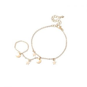 Simple Cute Star Moon Pendant Chain Bracelet Trendy Exquisite Connected Finger Bracelets Hand Accessories for Women Gifts