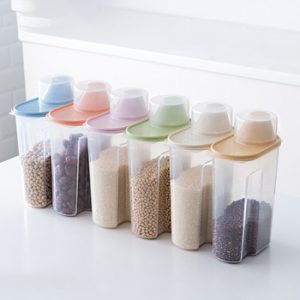 PP Food Storage Box Plastic Clear Container Set with Pour Lids Kitchen Storage Bottles Jars Dried Grains Tank 1.9L-2.5L H1211