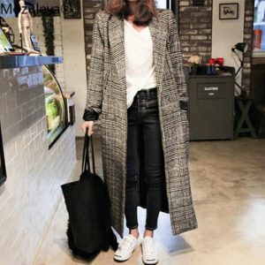 Autumn Winter Cashmere Trench Jacket Women long Casual Plaid Coat Thickness Warm Woolen Coat Button Pocket Jackets outwear