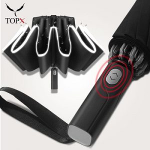 Windproof Reverse Automatic 3Folding Umbrella Rain For Men Women 10 Ribs Reflective Stripe Portable Female Umbrella Male Parasol