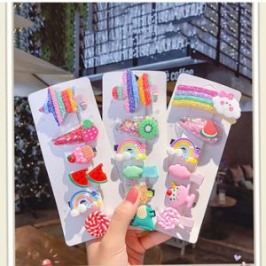 New 5PCS/Set Colored Fruit Hair Clips For Girls Sweet Acetate Geometric Hairpins Barrettes Women Fashion Hair Accessories VIKAR