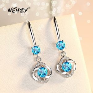 NEHZY 925 sterling silver new woman fashion jewelry purple pink crystal zircon four-leaf clover hot sale Hoops piercing earrings