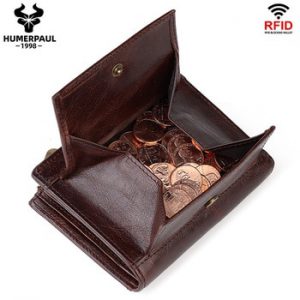 Cow leather men's coin purse RFID fashion brand short wallet card holder zipper top quality male purse Handmade with coin pocket