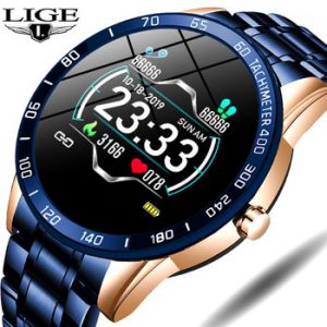 LIGE New Steel Smart Watch Men Waterproof sport For iPhone Heart rate blood pressure call Information smartwatch Fitness tracker