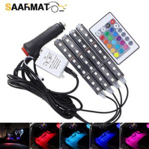 4pcs Car RGB LED Strip Light LED Strip Lights Colors Car Styling Decorative Atmosphere Lamps Car Interior Light With Remote 12V