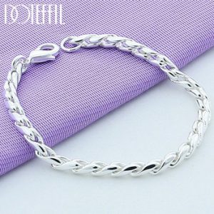 DOTEFFIL 925 Sterling Silver Bracelets Snake Chain Screw Fits European Silver Charms 20CM DIY Fashion Jewelry Women Gift