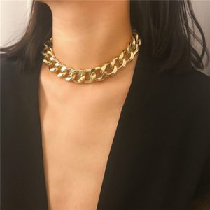 Punk Miami Cuban Choker Necklace Collar Statement Hip Hop Big Chunky Aluminum Gold Color Thick Chain Necklace Women Jewelry