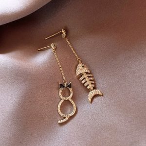 2020 earrings Women Fashion Cat Fish Bone Shape Long Dangle Ear Studs Earrings Party Jewelry