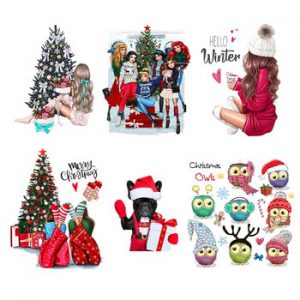 Christmas Thermotransfer For Clothes Girl DIY Patches Appliques On Hoodies Iron-On Transfer Washable Winter Stickers On Clothing