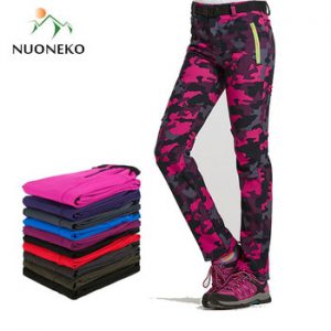 NUONEKO New Women Men Fleece Warm Hiking Pants Outdoor Sport Camping Fishing Skiing Trekking Waterproof Windproof  Trousers PM24