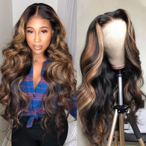 Celiehair Highlight Wig Human Hair Body Wave Wig Honey Blonde Lace Front Wigs 30 Inch Highlight Wig Red Colored Human Hair Wigs