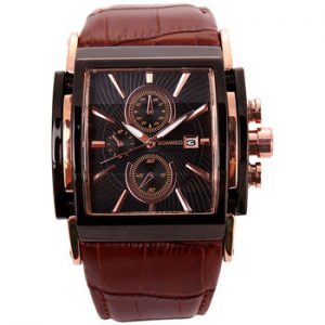 BOAMIGO men quartz watches large dial fashion casual sports watches rose gold sub dials clock brown leather male wrist watches