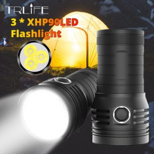 10400mAH Ultra Powerful 3*XHP90 LED Searchlight Flashlight Quad Core Built-in 18650 Battery USB Waterproof T6 Camping Light