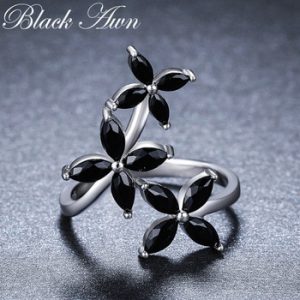 2019 New bijoux Trendy 925 Sterling Silver Fine Jewelry Black Spinel Engagement  Ring for Women Anillos Mujer G069