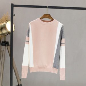 HLBCBG Autumn Winter Sweater Women Contrast Color Pullover Jumper Long Sleeve O-Neck Knitted Tops Outwear Pull Femme