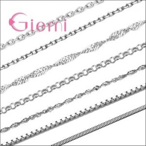 Genuine 925 Sterling Silver Jewelry Link Chains Necklace for Men Women with Lobster Clasps Findings 10Pcs Fine 10 Styles