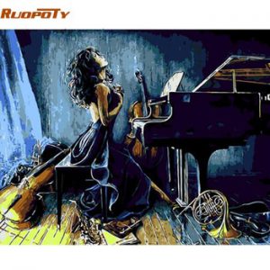 RUOPOTY Frame piano girl DIY Painting By Numbers modern wall painting unique gift home wall art picture Calligraphy painting