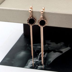 Fashion jewelry steel ball earrings hanging black Roman numeral round cake snake bone chain tassel rose gold women earrings gift