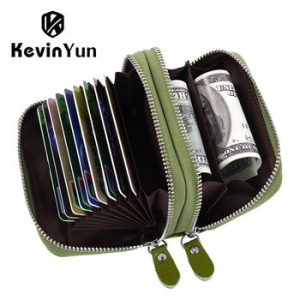 KEVIN YUN Designer Brand Women ID Card Holder Genuine Leather Double Zipper Ladies Credit Card Case Wallet Large Capacity