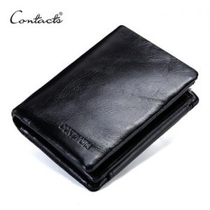 CONTACT'S Genuine Cowhide Leather Men Wallet Trifold Wallets Fashion Design Brand Purse ID Card Holder With Zipper Coin Pocket