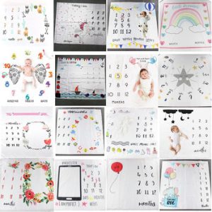 Cartoon Pattern Infant Baby Milestone Photo Props Background Blankets Play Mats Backdrop Cloth Calendar Photo Accessories Nordic